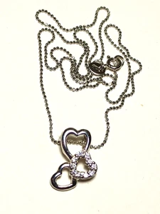 CADENA BOLA 18" Y 0.7" LONGITUD PLATA ESTERLINA 3 CORAZONES COLGANTE CONJUNTO DE COLLAR! - Imagen 1 de 14