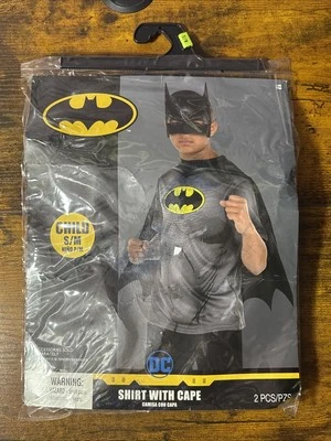 DC Batman Shirt With Cape Halloween Costume Child Short Sleeve DressUp Size S/M - Image 1 of 4
