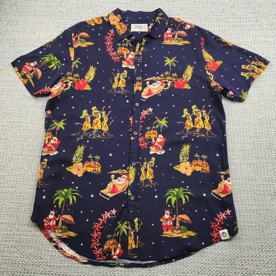 Camisa Free Planet Para Hombre XL Azul Marino Hawaiana Aloha Navidad Santa Rayón Abotonada Foto 1 de 4