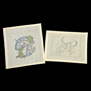 2 NEEDLEPOINT CANVAS LOT:  UNICORN / PEGICORN THEME  BM - Picture 1 of 1