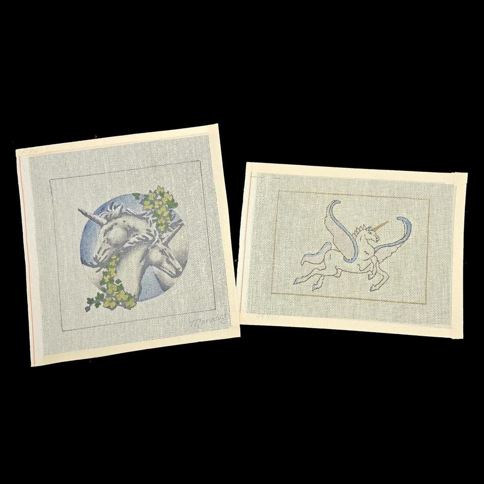 2 NEEDLEPOINT CANVAS LOT:  UNICORN / PEGICORN THEME  BM - Image 1 of 1