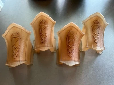 4 lámparas antiguas vintage escudo de armas Mission Deco pantallas antideslizantes de vidrio Foto 1 de 4