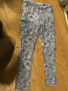 Mayoral Girls Size 7 / 8 Viscose Beach Pants Blue Palm Tree Leaves Lightweight - Picture 1 of 17