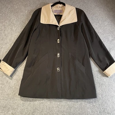 Laura Scott Rain Jacket Women’s Size Small Black & Tan Twist Lock Fasteners - Image 1 of 4
