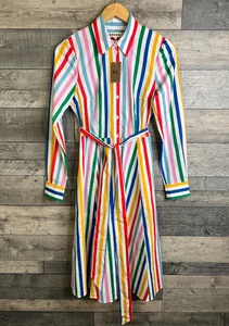 Boden Midi Shirt Dress Size 8 Petite Rainbow Striped Amy Cotton Long Sleeves - Picture 1 of 11