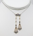 Edwardian Platinum/18k Gold Diamond & Blue Gem Dangle Choker Necklace 13" B9105