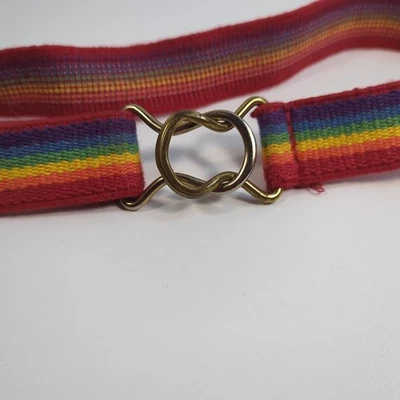 Vtg 70s/80s Rainbow Striped Elastic Stretch Belt Interlocking Buckle 24” Youth - Image 1 of 4