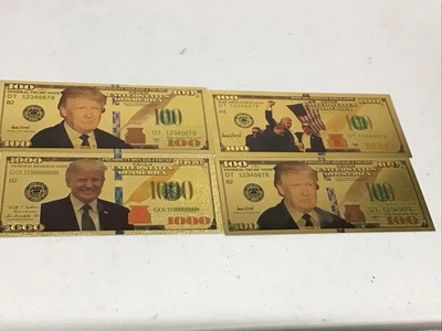 Set of 4 2025 President Donald Trump Colorized 24k Gold Foil Novelty Notes - Image 1 of 2