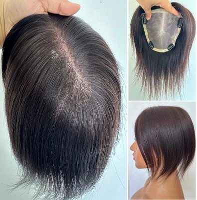 5.9"x6.7"Mono 100% high quality human hair topper fall top piece half-wig 6"~8" - Image 1 of 4