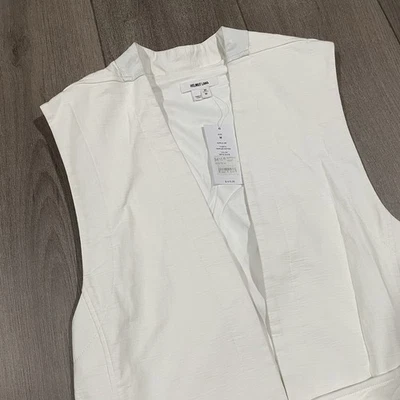 NUEVO CON ETIQUETAS $415 Helmut Lang Chaleco Ondulado Sin Mangas Ventilado Cinturón Óptico Blanco Mujeres MED Foto 1 de 4