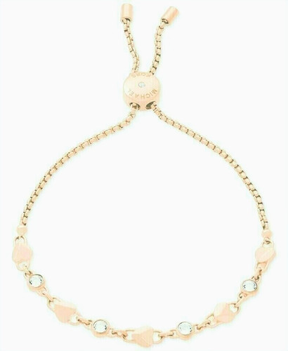 NUOVO BRACCIALE MICHAEL KORS CATENA ORO ROSA CRISTALLI CIONDOLO CUORE MKJ7071