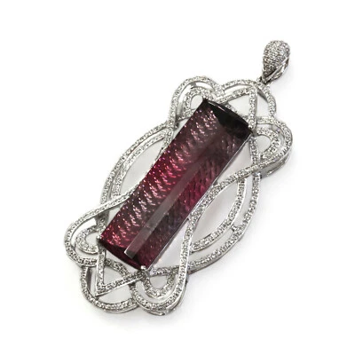 One-of-a-Kind 25 ctw Natural Bicolor Tourmaline & Diamond 18k White Gold Pendant - Image 1 of 4