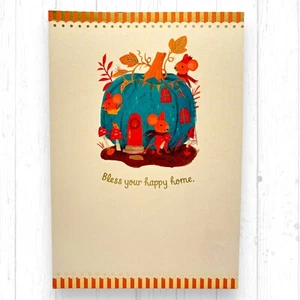 Tarjeta de felicitación de Acción de Gracias BLESS HAPPY HOME sello lámina detalles ratones calabaza - Imagen 1 de 4