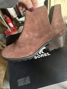 NEW Sorel Cate Cut Out Waterproof Suede Ankle Heeled Boots Womens Size 10 Burro - Picture 1 of 3
