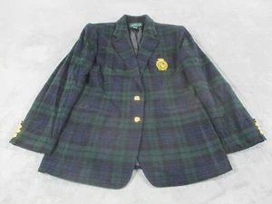 Blazer Lauren Ralph Lauren Cuadros Cresta de Lingotes Años 90 Mujer 12 Tartán De Colección Usado en Excelente Condición - Imagen 1 de 16