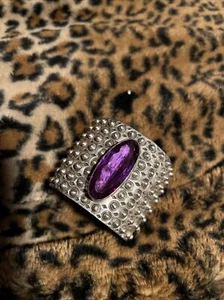 Native American Navajo Signed silver cuff by Ronnie Willie large amethyst Center - Picture 1 of 8