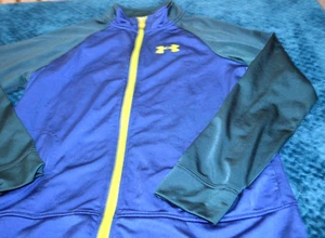 Boys size YXL Underarmour Loose fit zip front athletic Jacket Green and blue - Picture 1 of 3