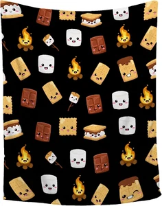 Cute S'Mores Blanket Lightweight Plush Fuzzy Throw Super Soft Flannel Fleece Thr - Picture 1 of 12