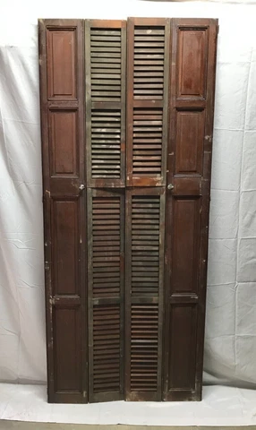 Antique Pair Hardwood 17x77 Louvered Bi Fold Interior Shutters Old 795-23B Cover
