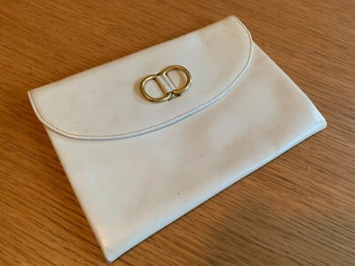 BOLSO DE MANO CLUTCH CHRISTIAN DIOR ORIGINAL VINTAGE CUERO CREMA ~ CIERRE ÚNICO Foto 1 de 4