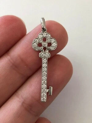 Beautiful Micro Pave Round CZ Clover Key Pendant 925 Sterling Silver - No Chain - Image 1 of 4