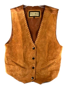 Pan-Asia Leather Vest Mens Medium Brown Western Style Button Front Lined Pockets - Picture 1 of 5