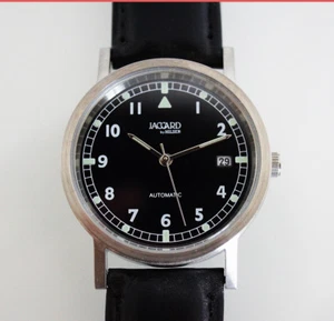 Montre Automatique Jaccard By Hilser - Bracelet Cuir Noir - Cadran Noir - Picture 1 of 5