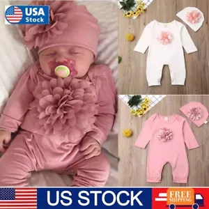 2pcs Newborn Kids Baby Girl Outfits Clothes Floral Romper Bodysuit Headband Set - Picture 1 of 10