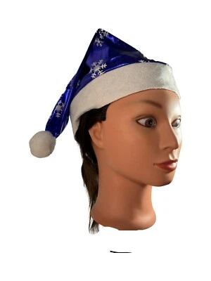 Chapéu de Papai Noel Unissex | Azul Royal com Flocos de Neve | Acabamento Branco |  - Imagem 1 de 4