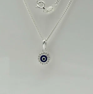 925 Sterling Silver 10mm Evil Eye Round Pendant Necklace 20 Inch Brand New - Picture 1 of 8