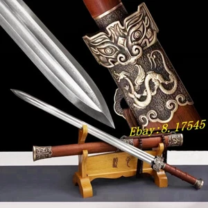 Brass Fittings Han Dynasty Dragon Jian Rosewood Chinese Sword Sharp Folded Steel - Picture 1 of 9