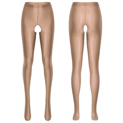 Women's Shiny Glossy High Waist Tights Opaque Pantyhose Yoga Sports Pants - Image 1 of 3