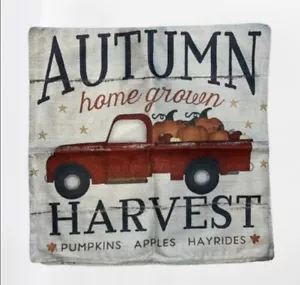 2 Pk Cotton Linen Throw Pillow Cases 18x18 Fall Autumn Truck Pumpkin NEW - Picture 1 of 3