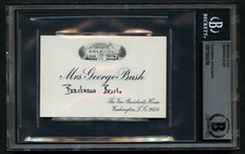 Barbara Bush signed autograph 2.5x4 Vice President House Business Card BAS Slab