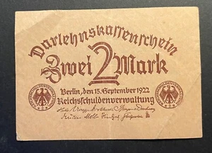 Germany 2 Mark 1922 Uncirculated Banknote Foreign Currency - Picture 1 of 2