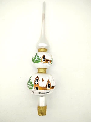 Christbaumspitze silber matt aus Glas mit 2 Kugeln Baumspitze 2. Wahl (VO642 II) - Bild 1 von 2