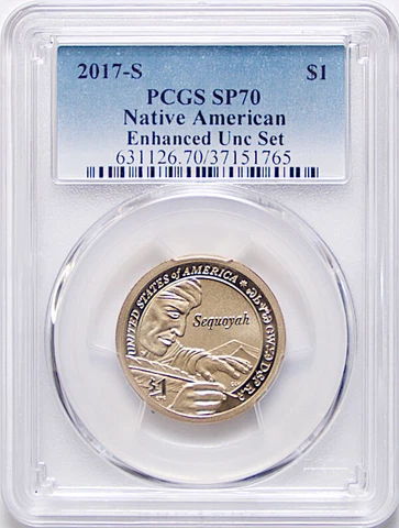 2017 S $1 Enhanced Unc Sacagawea Sequoyah Native American Dollar PCGS SP70 17XC Cover