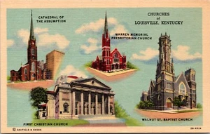 Churches of Louisville KENTUCKY LINEN POSTCARD B8 - Picture 1 of 2
