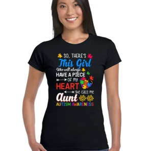 AUTISM AWARENESS T-SHIRT, Day Autistic Aunt Auntie Niece Womens Tee Top Ladies - Picture 1 of 14
