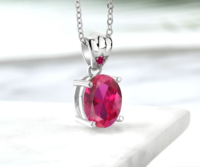 925 Sterlingsilber 4.04 Karat Oval & Rund Rubin Edelstein Anhänger ohne Kette - Bild 1 von 4