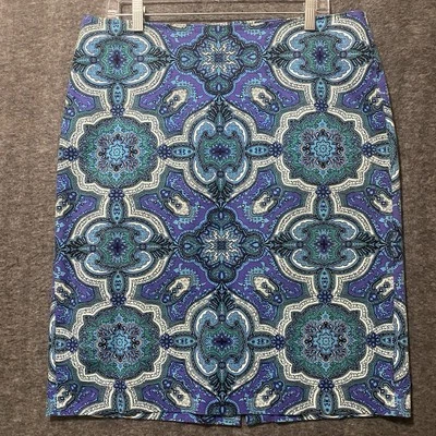 Talbots Skirt Womens 14 Blue Purple Floral Straight Pencil Office Career Preppy - Image 1 of 4
