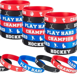 24-Pack Silicone Hockey Wristbands - Stretchable Rubber Bracelets - Picture 1 of 12
