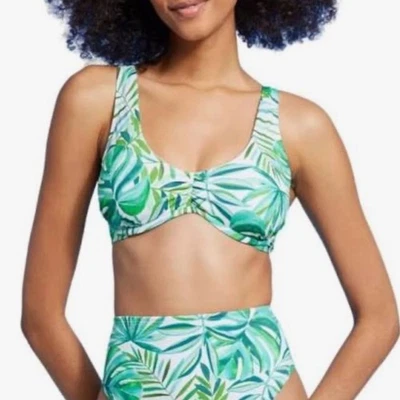Shade & Shore Women's sz 36DD Green Leaf Print Underwire Bikini Top New - Image 1 of 4