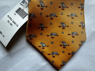 NUEVO CON ETIQUETAS NUEVO VINTAGE BEN PLATA CORBATA HECHA A MANO SEDA CUELLO CORBATA CONEJOS 3,5 X 57 Foto 1 de 4