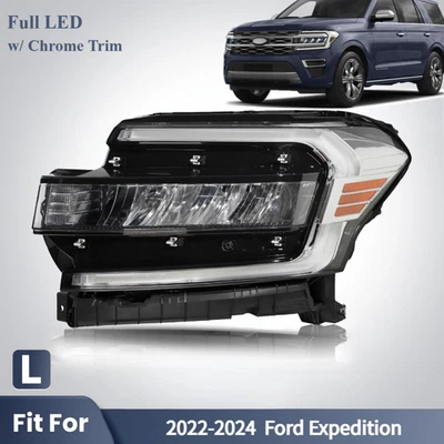 Full LED Headlight For 2022-2024 Ford Expedition w/ Chrome trim strip Left Side - Image 1 of 4