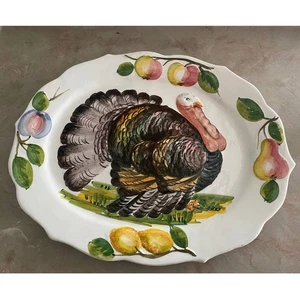 Ceramic Painted Large Turkey Platter Thanksgiving Made in Italy Beautiful - Picture 1 of 7