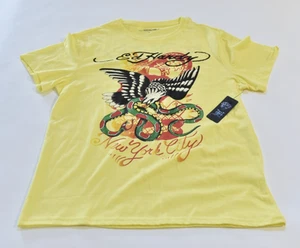 Ed Hardy Eagle Graphic Print Mens Tee Shirt New Size L yellow - Picture 1 of 3