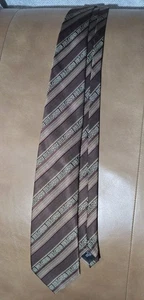 Dolce & Gabbana Tie, Logo Pattern, Diagonal Stripes, Brown Red Tan, Spellout D&G - Picture 1 of 5