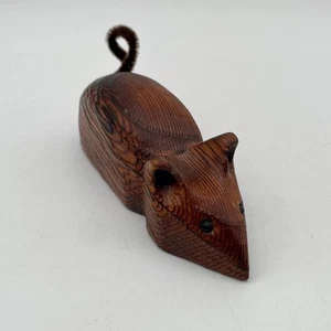 Vintage Rare Cryptomeria Wooden Carved Mouse Figurine Pipe Cleaner Tail - Picture 1 of 9