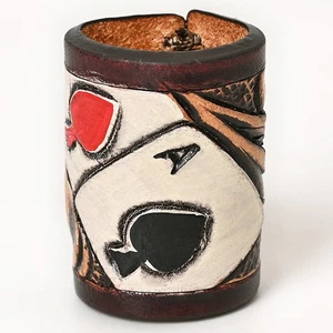 AD American Darling Western Hand Tooled Carved Genuine Leather Scarf Ring Brown - Picture 1 of 14